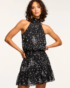 Ramy Brook Leorelei Smocked High Neck Mini Dress Blackdot Discount