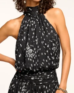 Ramy Brook Leorelei Smocked High Neck Mini Dress Blackdot Discount