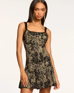 Ramy Brook Lidia Knit Sleeveless Mini Dress Goldleopard New