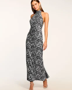 Ramy Brook Liliane Sequin Halter Gown Blackswirl Sale