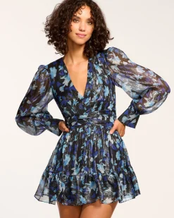 Ramy Brook Lizbeth V-Neck Ruffle Mini Dress Bluetwilight New