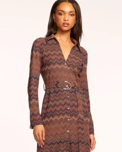 Ramy Brook Lydia Long Sleeve Belted Midi Dress Saddlechevron Outlet