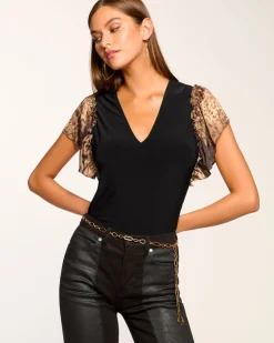 Ramy Brook Lysette V-Neck Flutter Sleeve Top Leopard Outlet