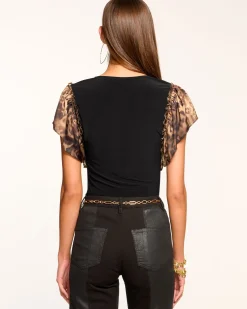 Ramy Brook Lysette V-Neck Flutter Sleeve Top Leopard Outlet