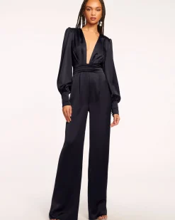 Ramy Brook Madelane Plunging Long Sleeve Jumpsuit Clearance