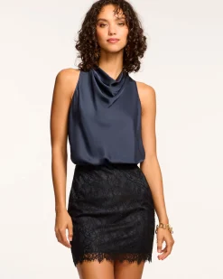 Ramy Brook Magdalena Lace Cowl Neck Mini Dress Navy Discount