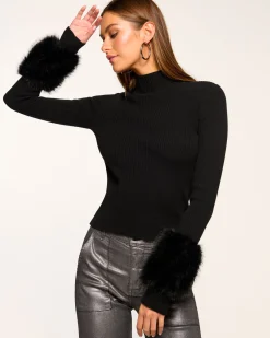 Ramy Brook Magnus Turtleneck Faux Fur Sweater Outlet