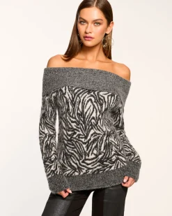 Ramy Brook Maisha Off-The-Shoulder Sweater Blackanimal Fashion