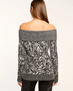 Ramy Brook Maisha Off-The-Shoulder Sweater Blackanimal Fashion