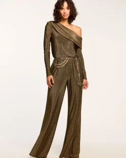 Ramy Brook Manny Off-The-Shoulder Sparkle Jumpsuit Goldknit Outlet