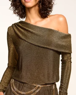Ramy Brook Manny Off-The-Shoulder Sparkle Jumpsuit Goldknit Outlet