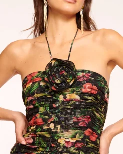 Ramy Brook Margret Ruched Ruffle Mini Dress Midnightfloral Clearance