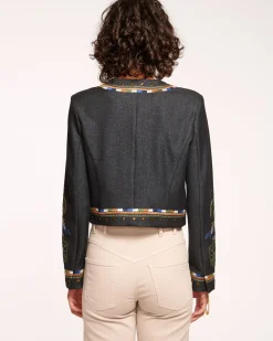 Ramy Brook Mav Embroidered Denim Jacket Embroideredindigo Clearance