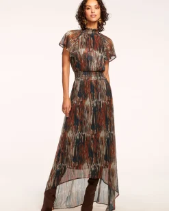 Ramy Brook Mellie Smocked Flutter Sleeve Maxi Dress Saddleknit Sale