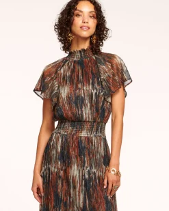 Ramy Brook Mellie Smocked Flutter Sleeve Maxi Dress Saddleknit Sale