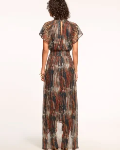Ramy Brook Mellie Smocked Flutter Sleeve Maxi Dress Saddleknit Sale