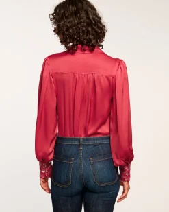 Ramy Brook Milca Embellished Button Down Top Ruby Best