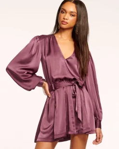 Ramy Brook Montana Puff Sleeve Mini Dress Pinotnoir New