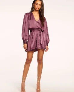 Ramy Brook Montana Puff Sleeve Mini Dress Pinotnoir New