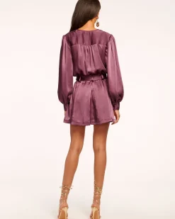 Ramy Brook Montana Puff Sleeve Mini Dress Pinotnoir New