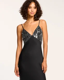 Ramy Brook Nadiene Embellished Slip Midi Dress Black Fashion