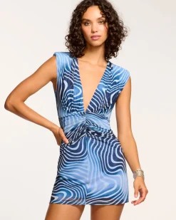 Ramy Brook Nathalie Plunging Mini Dress Navyswirl Hot