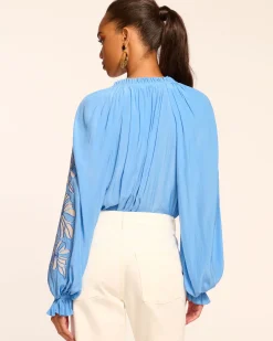 Ramy Brook Nelida Embellished Long Sleeve Blouse Ribbonblue New