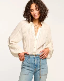 Ramy Brook Nellie Button Down Blouse Ivory Clearance