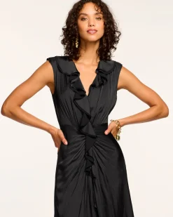 Ramy Brook Olive Ruffle V-Neck Midi Dress Clearance
