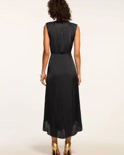 Ramy Brook Olive Ruffle V-Neck Midi Dress Clearance