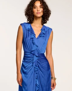 Ramy Brook Olive Ruffle V-Neck Midi Dress Clearance