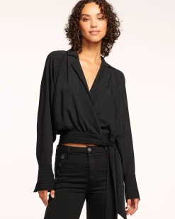 Ramy Brook Oliver V-Neck Wrap Top Blackstripe Hot