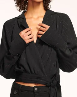 Ramy Brook Oliver V-Neck Wrap Top Blackstripe Hot