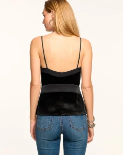 Ramy Brook Otis Velvet V-Neck Cami Tank Top Black Outlet