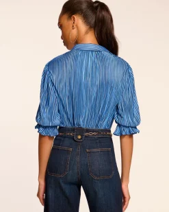 Ramy Brook Pleated Dina Short Sleeve Bodysuit Bluepleats Online