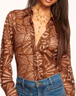 Ramy Brook Priscilla Lace Button Down Top Bronzelace Clearance