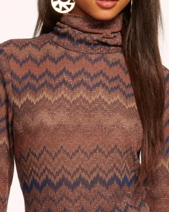Ramy Brook Prudence Long Sleeve Turtleneck Top Saddlechevron New