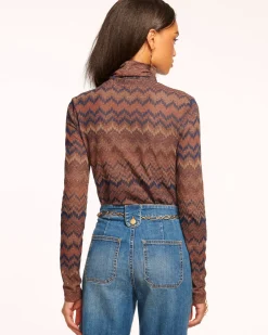 Ramy Brook Prudence Long Sleeve Turtleneck Top Saddlechevron New