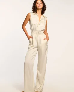 Ramy Brook Rabiya Button Down Jumpsuit Cream New