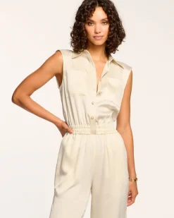Ramy Brook Rabiya Button Down Jumpsuit Cream New