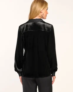 Ramy Brook Ramona Velvet Button Down Top Black Online
