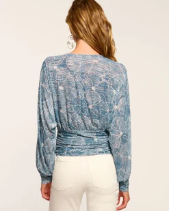 Ramy Brook Randie Long Sleeve V-Neck Blouse Chambrayburnout Outlet