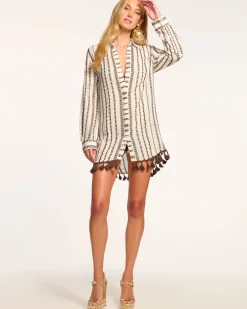 Ramy Brook Roman Coverup Button Down Top Brownstripe Clearance