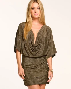 Ramy Brook Rosana Sparkle Cowl Neck Mini Dress Goldknit Outlet