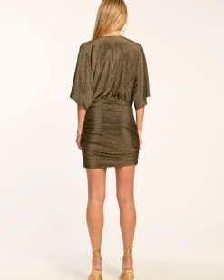 Ramy Brook Rosana Sparkle Cowl Neck Mini Dress Goldknit Outlet