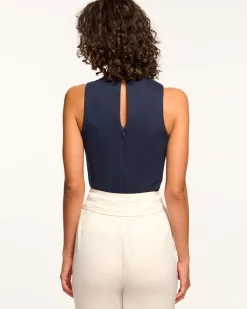 Ramy Brook Ruth Embellished Turtleneck Tank Top Navy Sale