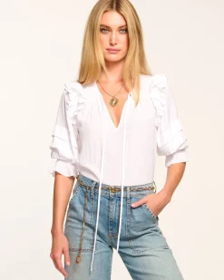 Ramy Brook Samira Ruffle Blouse Ivory Discount