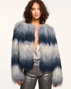 Ramy Brook Samuel Faux Fur Coat Navyombre Online