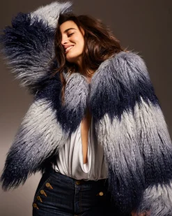 Ramy Brook Samuel Faux Fur Coat Navyombre Online