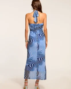 Ramy Brook Sandie Halter Midi Dress Navyswirl Fashion